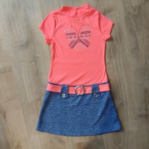 10/12 Girls Peach and Faux Blue Jean Dress